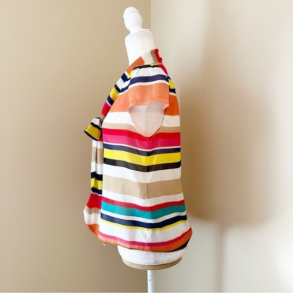 Alice + Olivia Bow Stripe Stretch Silk Top - XS - Picture 2 of 10
